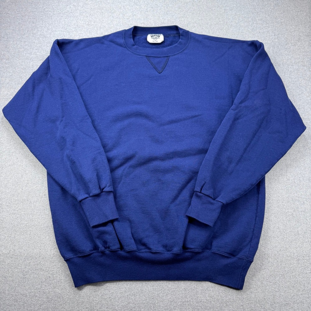 Vintage 90s High Intensity Blank Crewneck Sweatshirt Blue Made‎ in USA 3XL Big